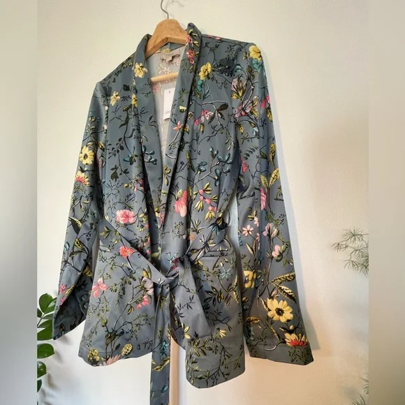 Loft floral/blue satin open front tie Blazer - Picture 3 of 9